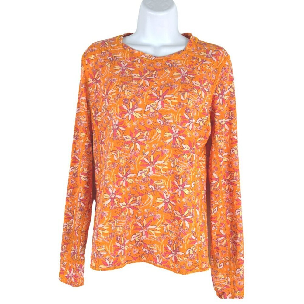 Stio Top Medium Orange Floral Long Sleeve Nylon Blend Stretch Outdoor TP-2829